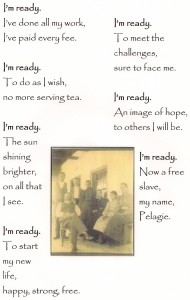 This is a poem written by a student and also a photo of the Amoureux family on the porch of their house.